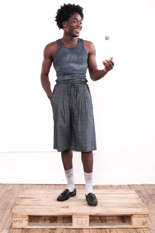Pleated Shorts – Indigo Plaid